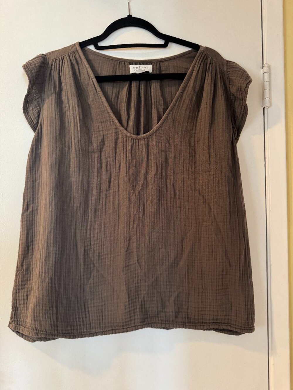 Velvet by Graham & Spencer Olive Gauze Flutter Sleeve Top